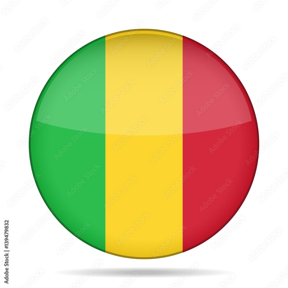 Flag of Mali. Shiny round button.
