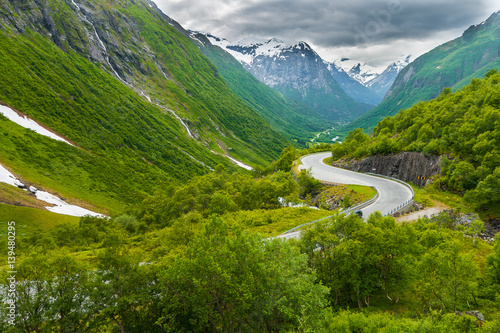 Mountain winding road in central Norway, Gamle Strynefjellsveg, Norway.  photo