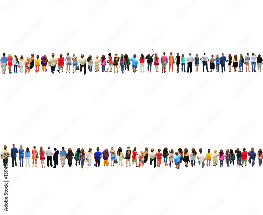 two rows of people isolated on the white. Crowd of people two rows of people isolated on the white. Crowd of people