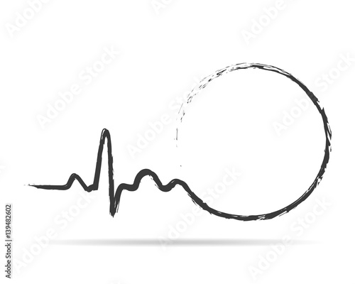 Drawn heartbeat icon with circle. Vector illustration.