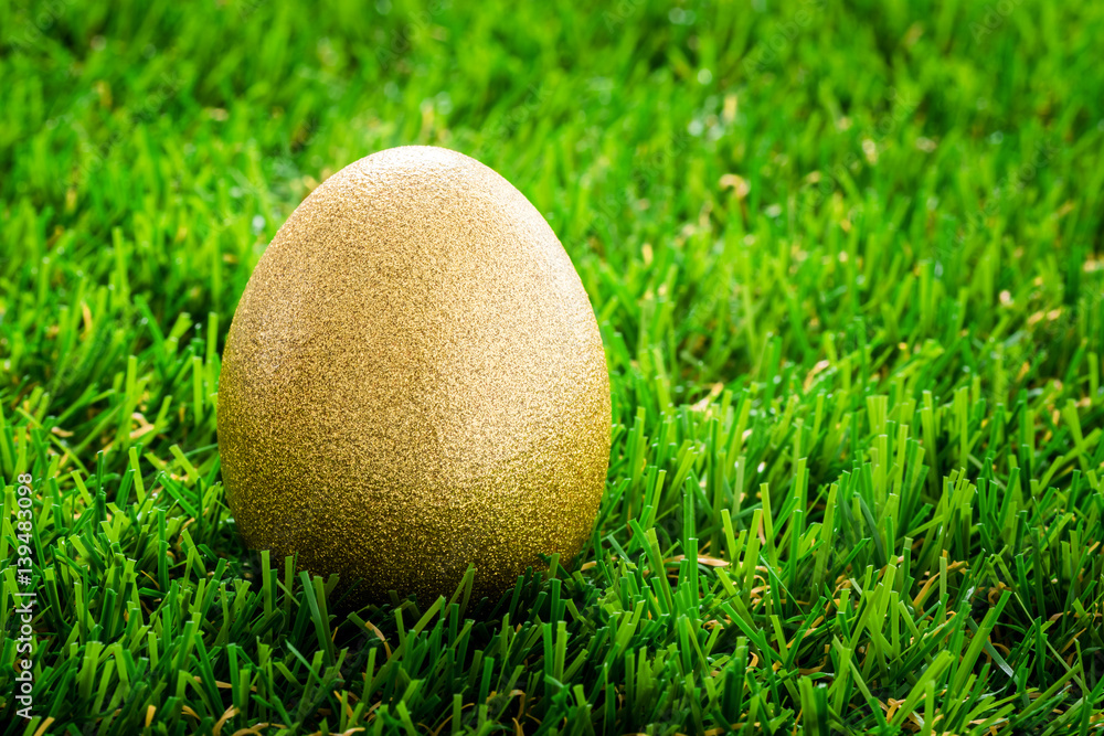 golden Easter egg hidden in green grass golden Easter egg hidden in green grass