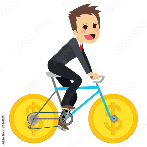 Businessman riding money co...