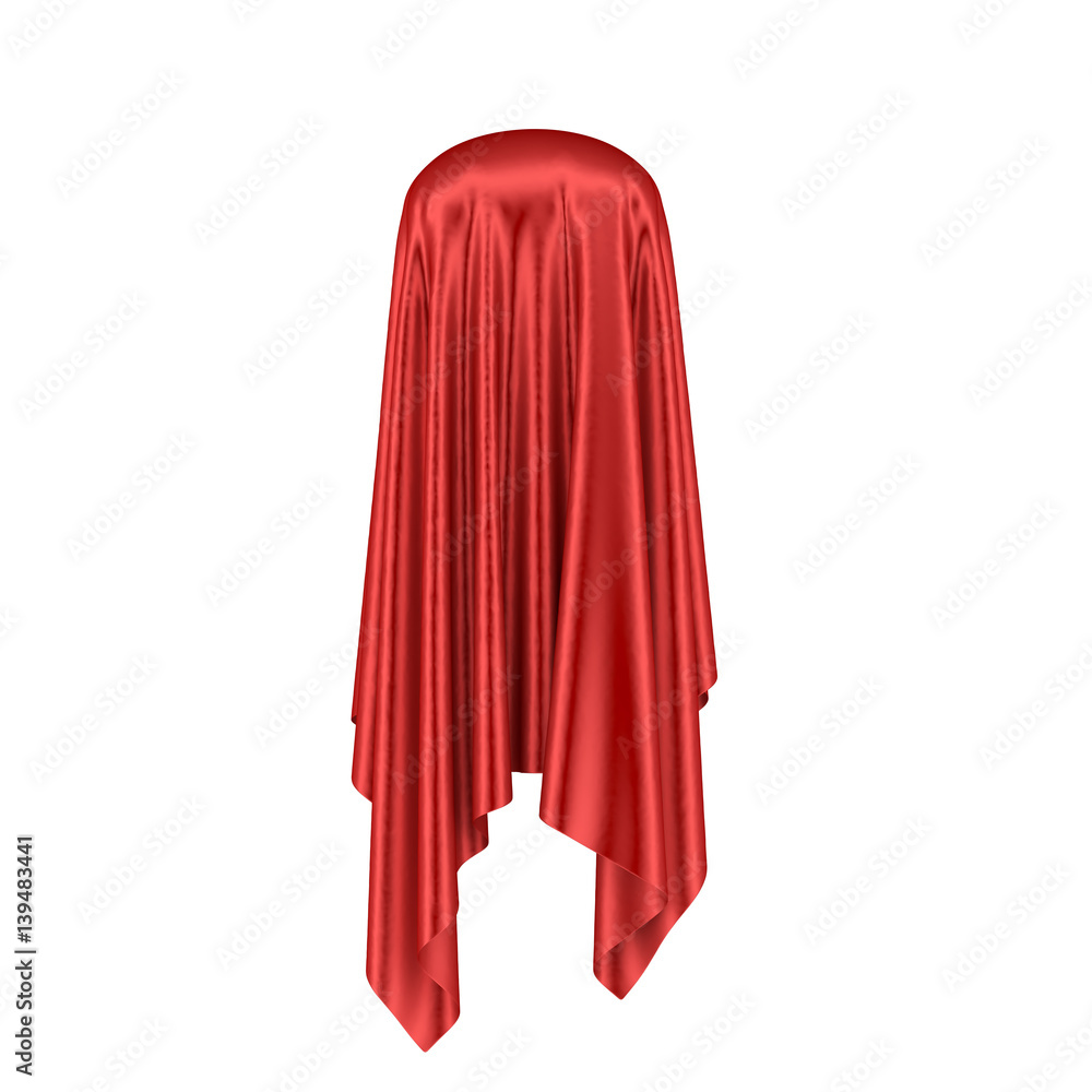 Something covered with red silk cloth on white background. 3D renderings Something covered with red silk cloth on white background. 3D renderings