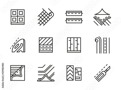 Linoleum black line vector icons set