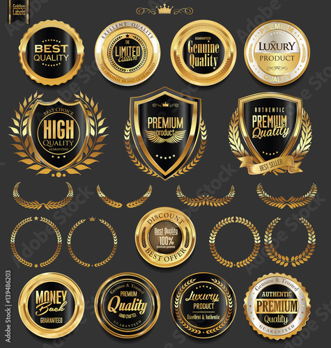 Golden badges and labels with laurel wreath collection 