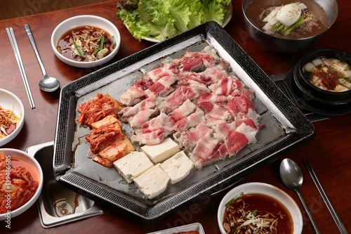 grilled beef brisket. It's a korean style table.