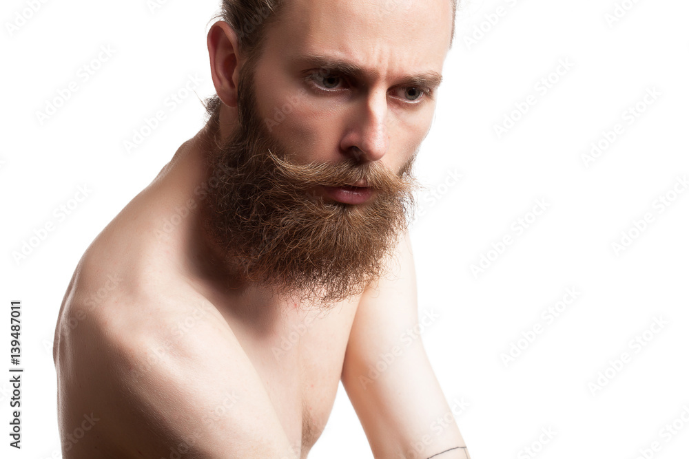 Hipster with long beard on white background Hipster with long beard on white background