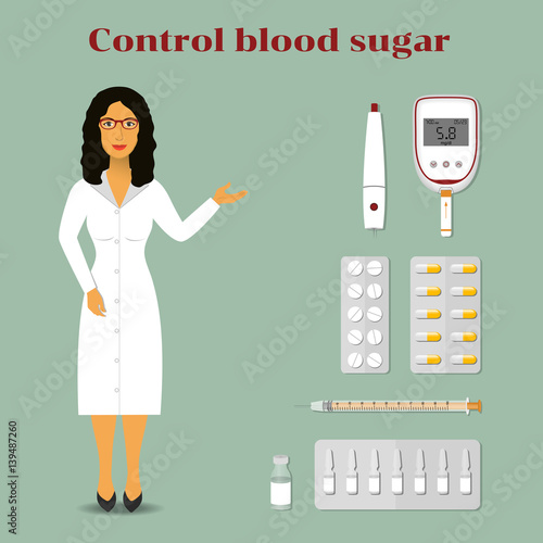 doctor in a gown and medicines - syringes and pills