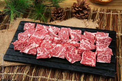 fresh beef on korean traditional table