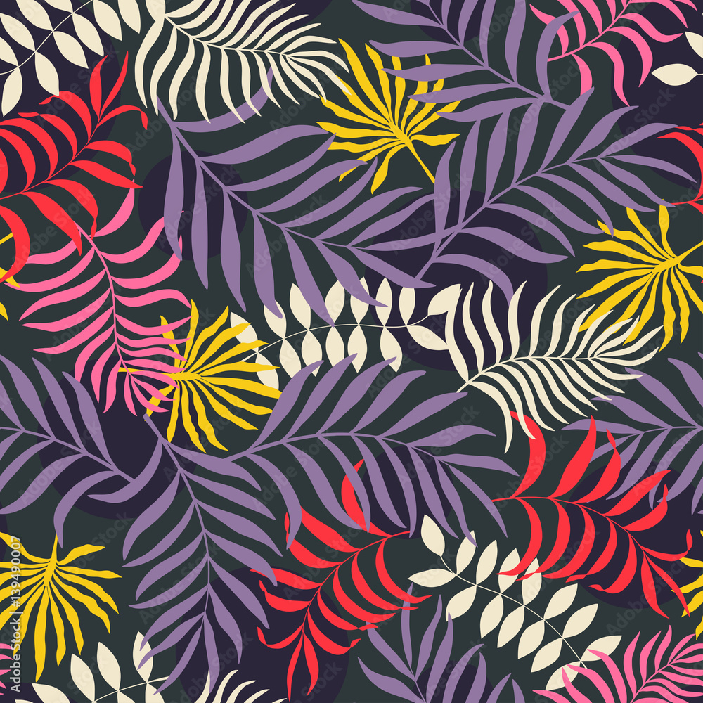 Tropical background with palm leaves. Seamless floral pattern