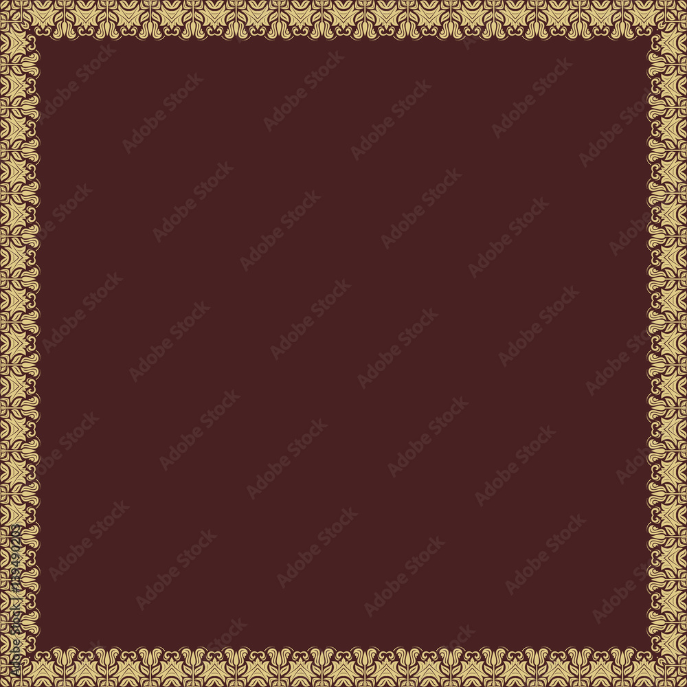 Classic vector square golden frame with arabesques and orient elements. Abstract ornament with place for text. Vintage pattern Classic vector square golden frame with arabesques and orient elements. Abstract ornament with place for text. Vintage pattern