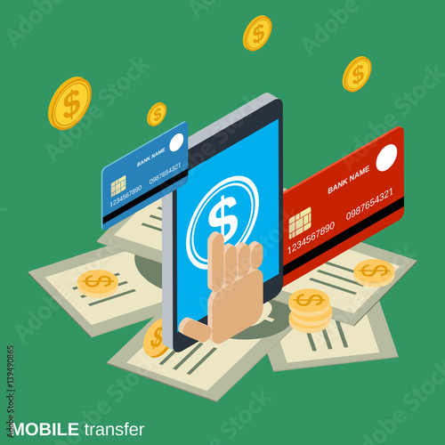 Mobile money transfer, payment, online banking, financial transaction vector concept