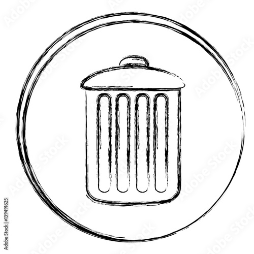 blurred silhouette circular frame with trash bin icon vector illustration