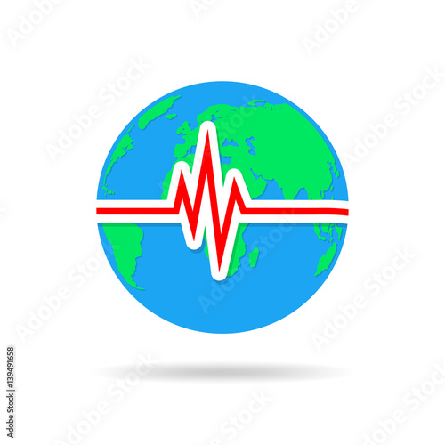 Heartbeat sign with Globe Earth icon. Vector Illustration
