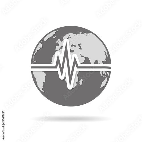 Heartbeat sign with Globe Earth icon. Vector Illustration