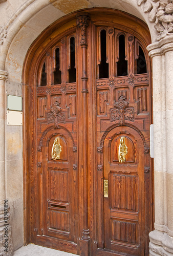 Carved wooden doors found in Barcelona  Spain.