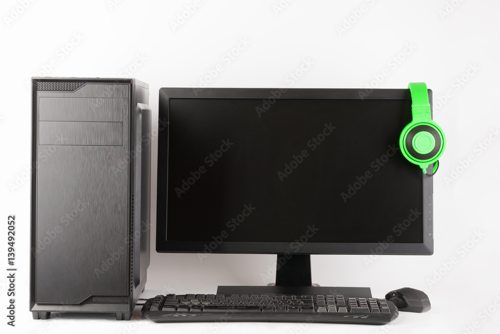 Midi tower computer case with led monitor on white background. Midi tower computer case with led monitor on white background.