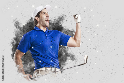 Golf Player coming out of a blast of smoke