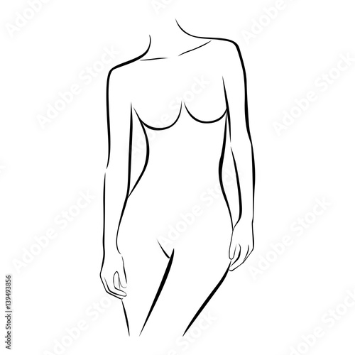 front view female stylized half body contour vector illustration