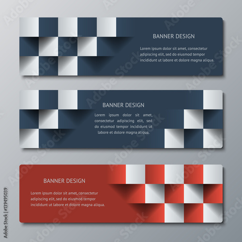 Geometric horizontal banners with the 3D effect for business website. Three template for the header of the site or the advertisement banner