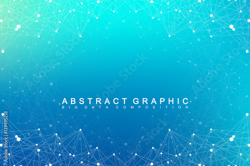 Geometric graphic background molecule and communication. Big data complex with compounds. Perspective backdrop. Minimal array. Digital data visualization. Scientific cybernetic vector illustration.