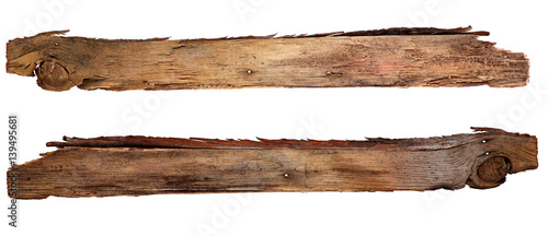 old wooden boards isolated on white background. close up of an empty wooden sign on white background with clipping path