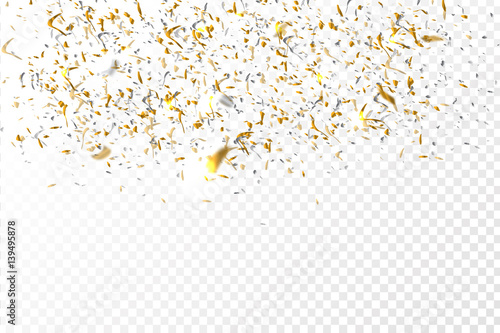 Vector golden confetti on the transparent background.