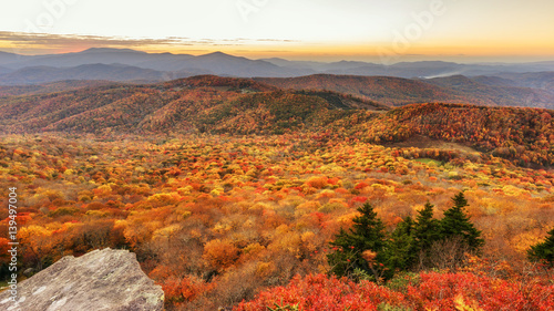 Autumn Sunset from the top of Sugar Mountain photo