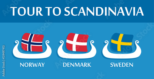 Set of Colorful Emblem of Scandinavian Flags