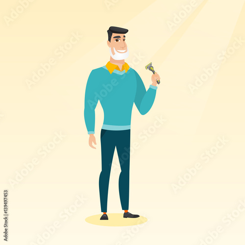 Man shaving his face vector illustration.