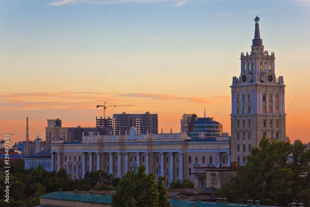 Evening Voronezh in summer, Tower of management of south-east railway  