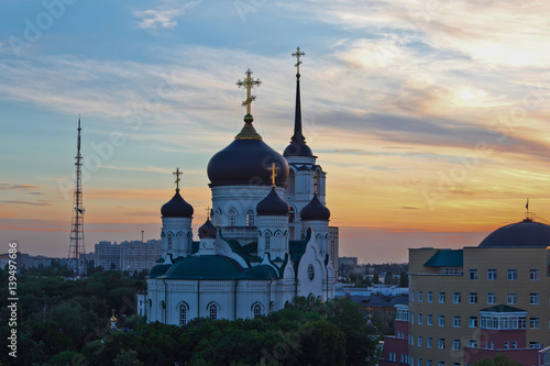 Evening Voronezh in summer, Annunciation Cathedral at sunset background