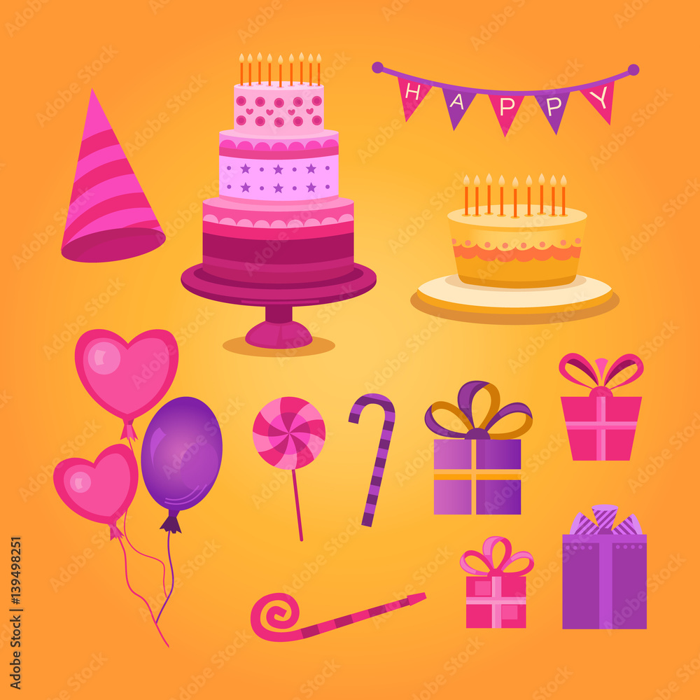 Set of objects Happy Birthday Set of objects Happy Birthday