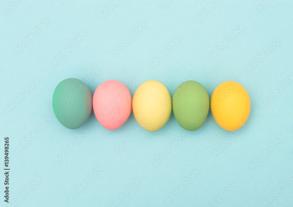 Easter eggs blue background Colorful holidays banner Easter eggs blue background Colorful holidays banner