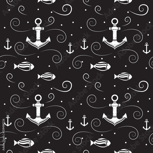 Vector seamless pattern with anchor.