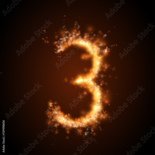 Realistic fire number, isolated. Vector illustration.