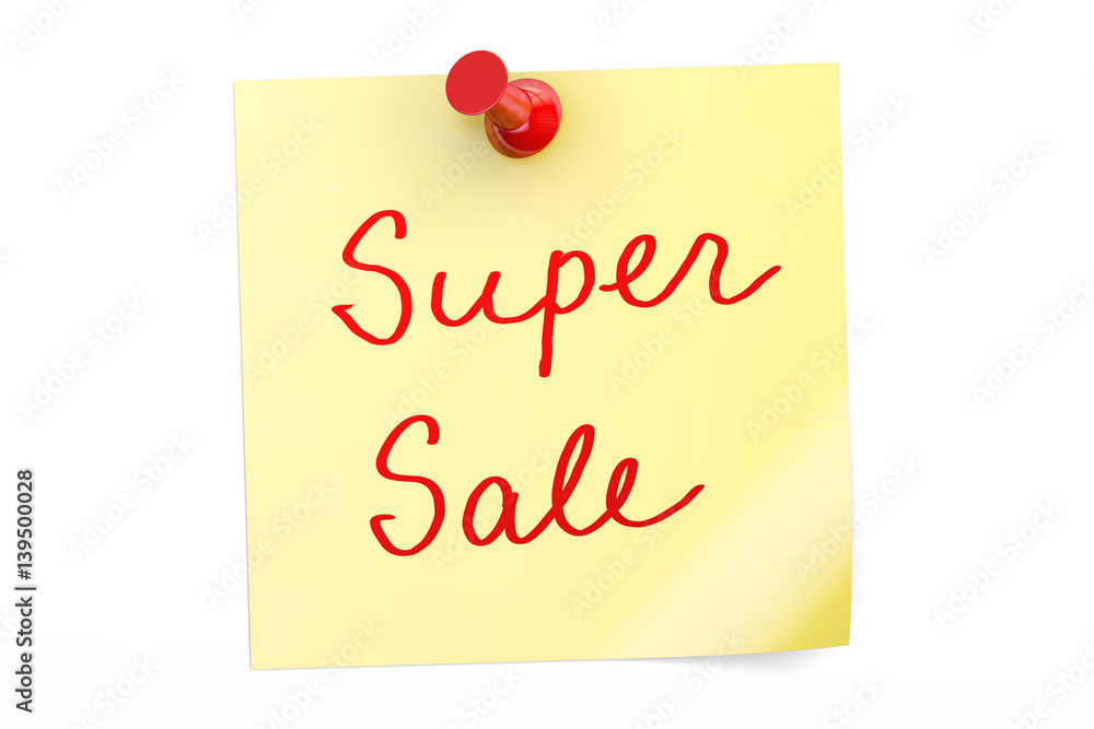 Super Sale text on a sticky note, 3D rendering Super Sale text on a sticky note, 3D rendering