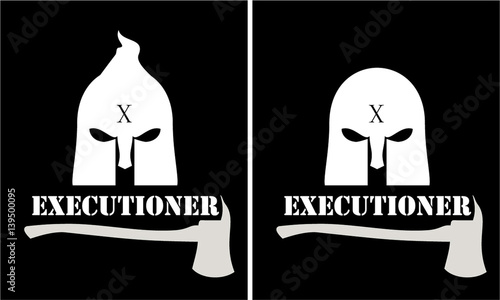 executioner mask and axe over the black background