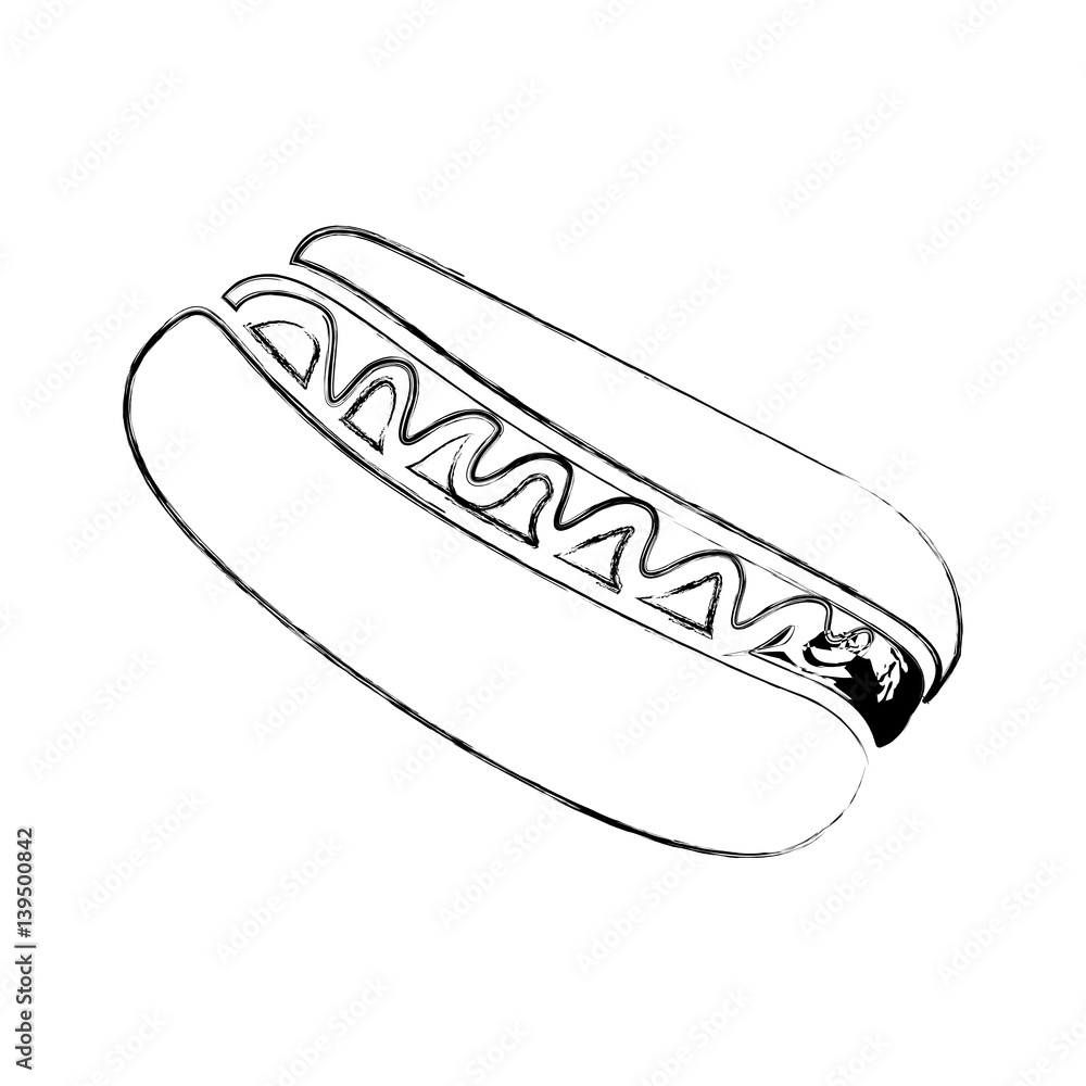 monochrome blurred contour of hot dog with sauce vector illustration monochrome blurred contour of hot dog with sauce vector illustration