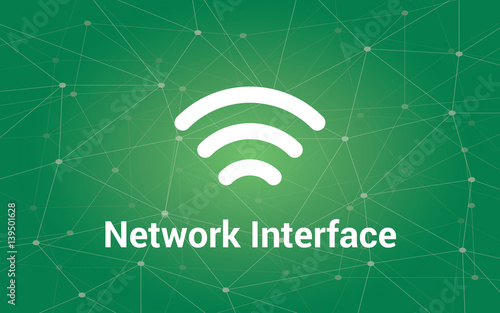 network interface white text illustration with green constellation as background and signal bar icon