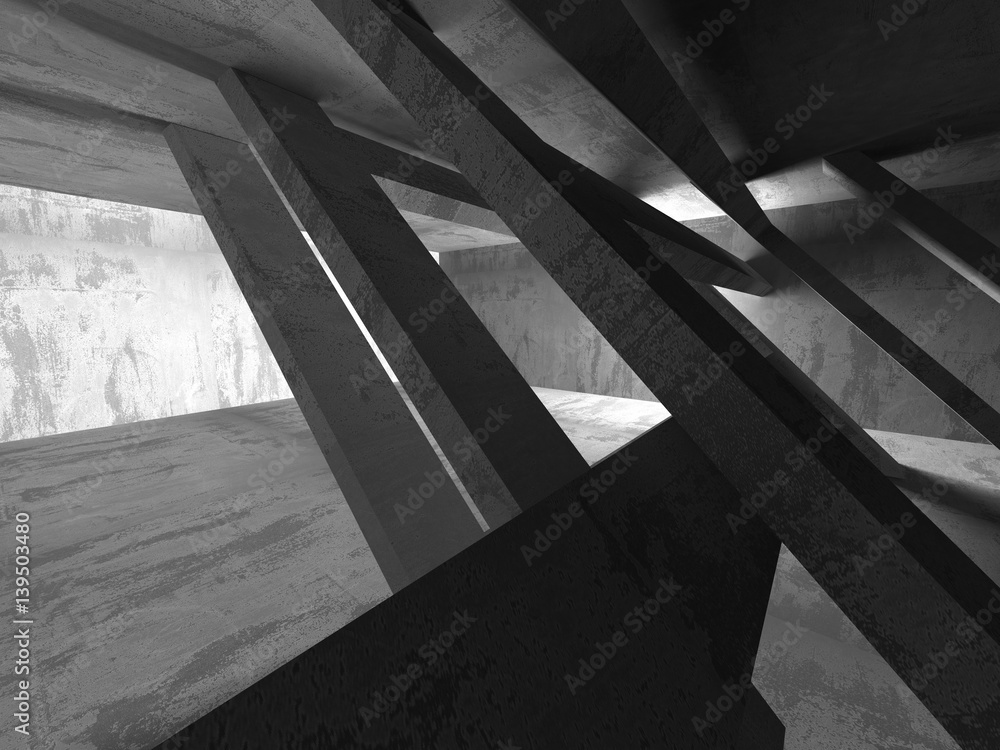 Fototapeta premium Dark concrete empty room. Modern architecture design