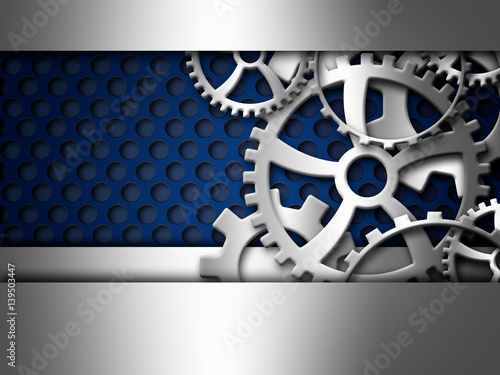 Silver and blue Metal background with gear 
