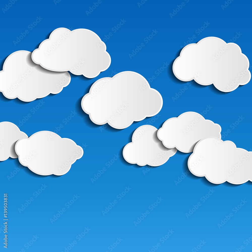 vector illustration of clouds on blue background with place for text