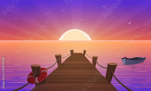 Cartoon Sunset At Pier