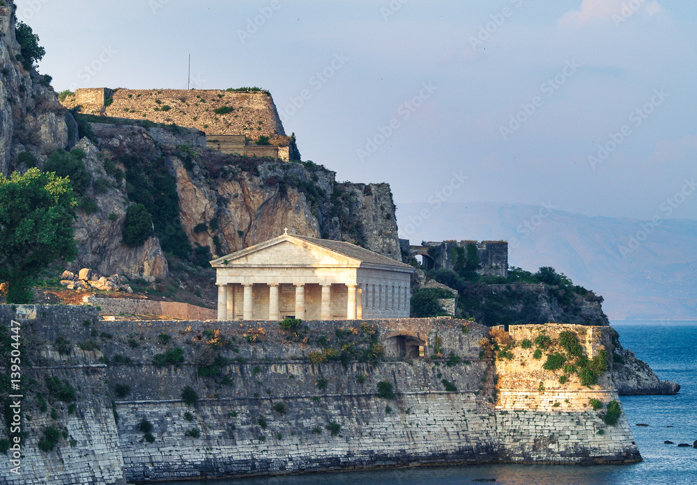Old Fortress in Corfu Island with church of Agios Georgios, Greece