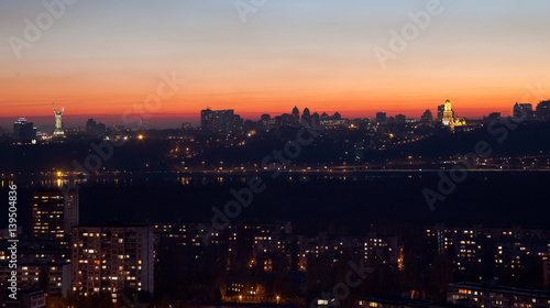 Panorama at night Kiev with Kiev Pechersk Lavra and Mother Motherland. Ukraine. Kiev. © Yakiv Rodyhin