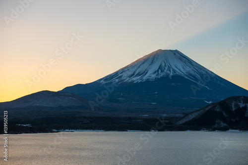 Lake Motosu and mt.Fuji at sunrise time