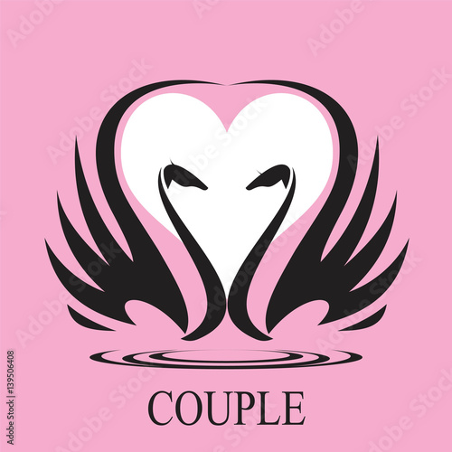 couple, couple of swan and heart icon,couple in love. Suitable for wedding symbol, wedding invitation, romantic gift, true love icon, wedding anniversary, romantic moment, symbol of honeymoon, etc. 