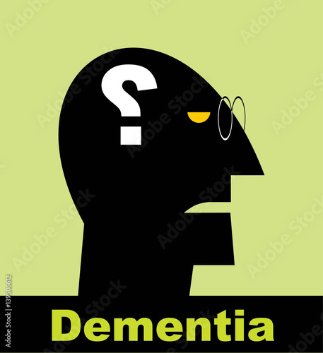 Dementia. Alzheimer. Head and question mark.