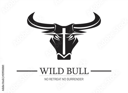 Wild bull. Black bull. Bull head.